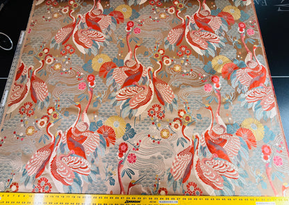 By Yard Kravet Kimono Inspired Oriental Crane Bird Haute Red Lampas MSRP USD 318/y