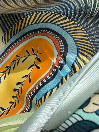 Art Scarf Feather Crest Horse Tribe Equestrian Mint Green High End Silk Twill Scarf Double Sided