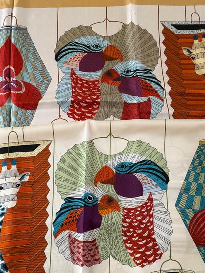 Art Scarf Lattern Festival Animal Kingdom Bird Fish High End 100% Silk Twill Scarf Huge 40”