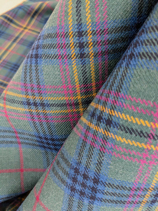 Scottish Sky Tartan Plaid 100% Wool Reversible Green Pink Red Orange Blue MSRP USD 289