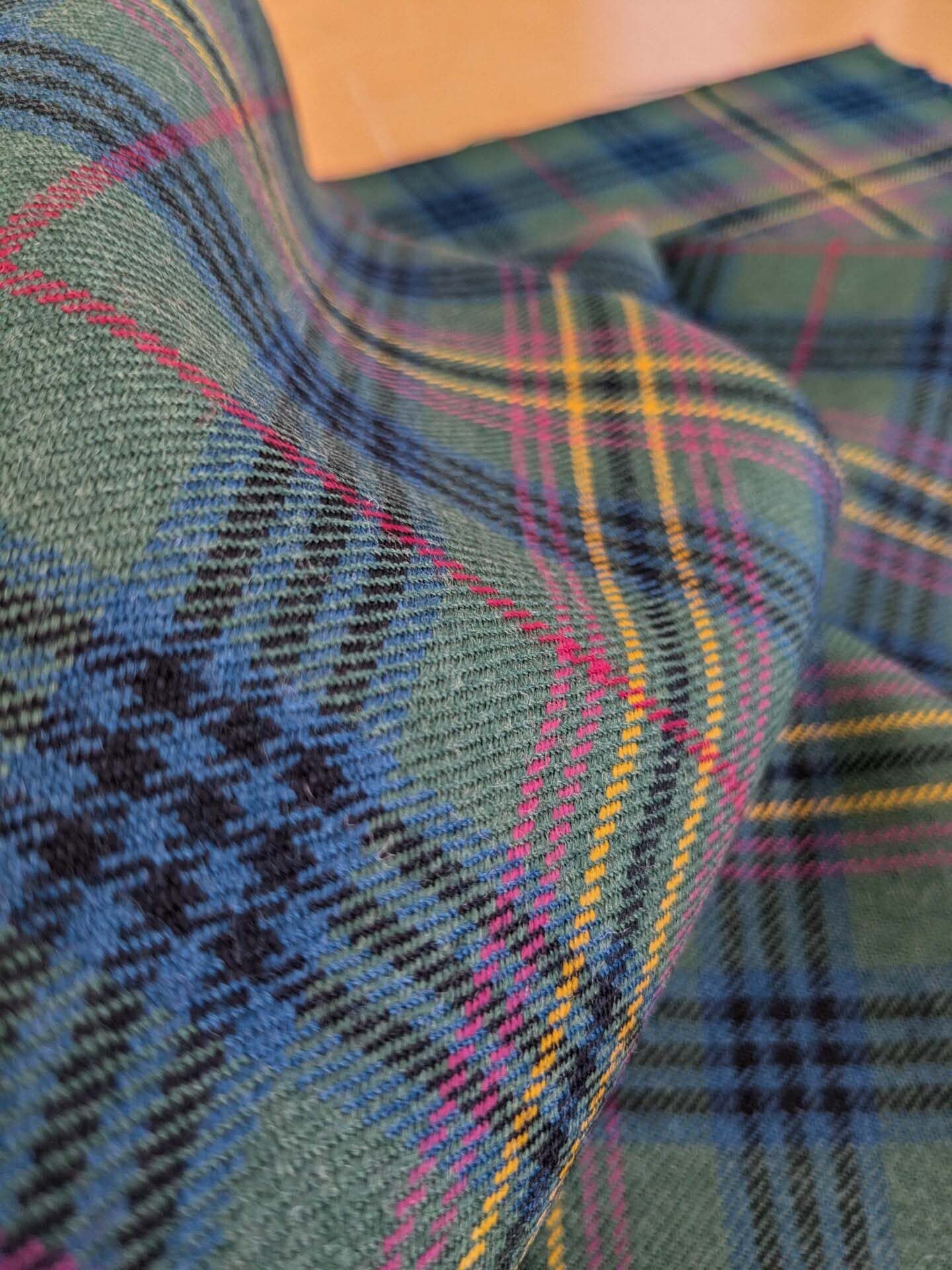 Scottish Sky Tartan Plaid 100% Wool Reversible Green Pink Red Orange Blue MSRP USD 289