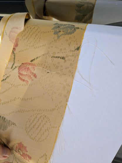 By Yard Kravet Elissa Silk Shimmer Impressionist Garden Golden Glimmer English Garden Rose Bell Flower Lily of Valley Pink Blue Print on Silk MSRP USD 149/Y