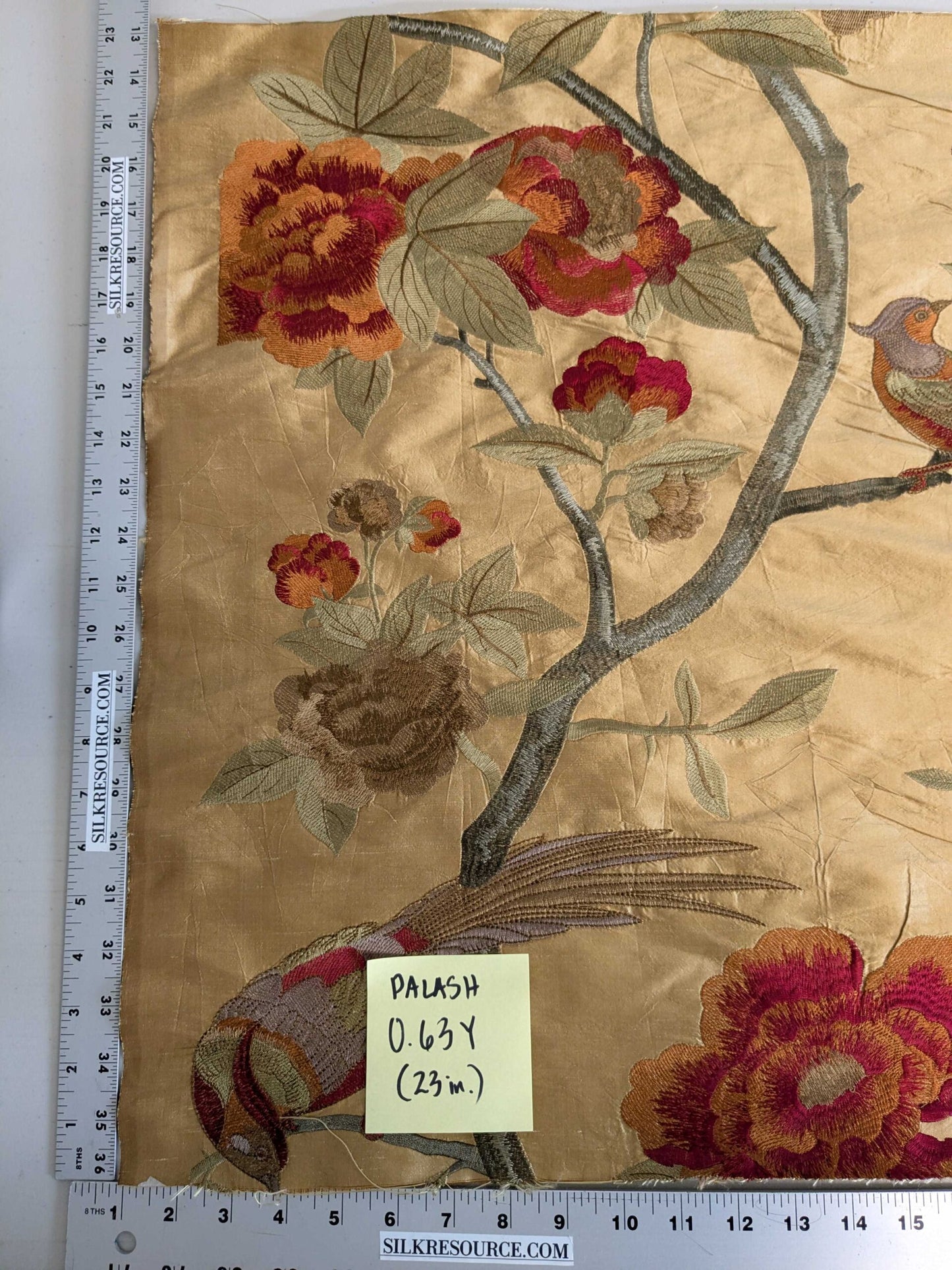 0.63Y Scalamandre Palash Embroidery Parrot Bird Flower Tree of Life Palampore Tree Peony Red Gold Chinoiserie MSRP USD 332/yard