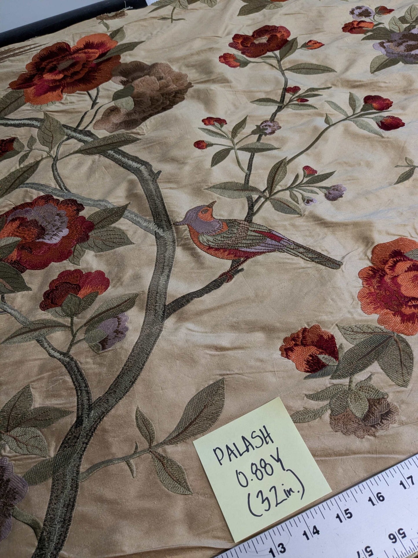 0.88Y Scalamandre Palash Embroidery Parrot Bird Flower Tree of Life Palampore Tree Peony Red Gold Chinoiserie MSRP USD 332/yard