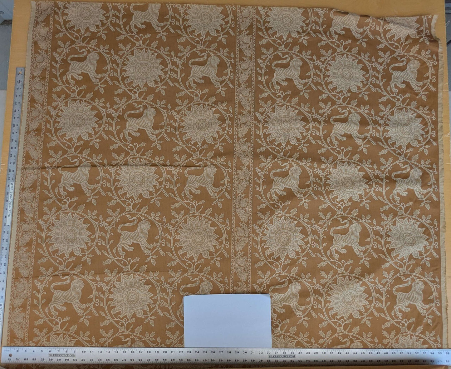 By Yd Lee Jofa Kalabagh Weave Curry Burnt Gold Tiger Sniffs Rose MSRP USD 259/y Border One Side