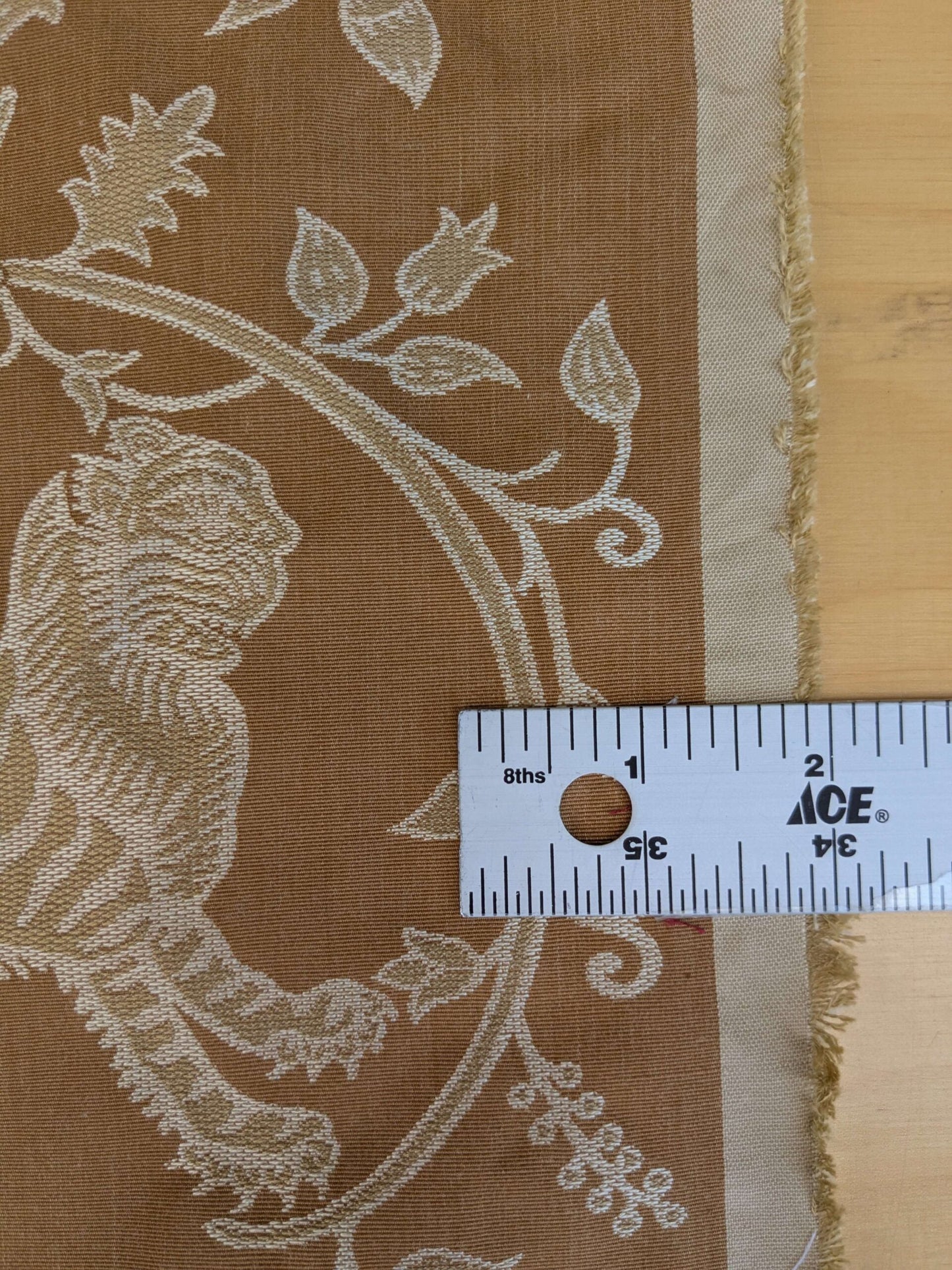 By Yd Lee Jofa Kalabagh Weave Curry Burnt Gold Tiger Sniffs Rose MSRP USD 259/y Border One Side