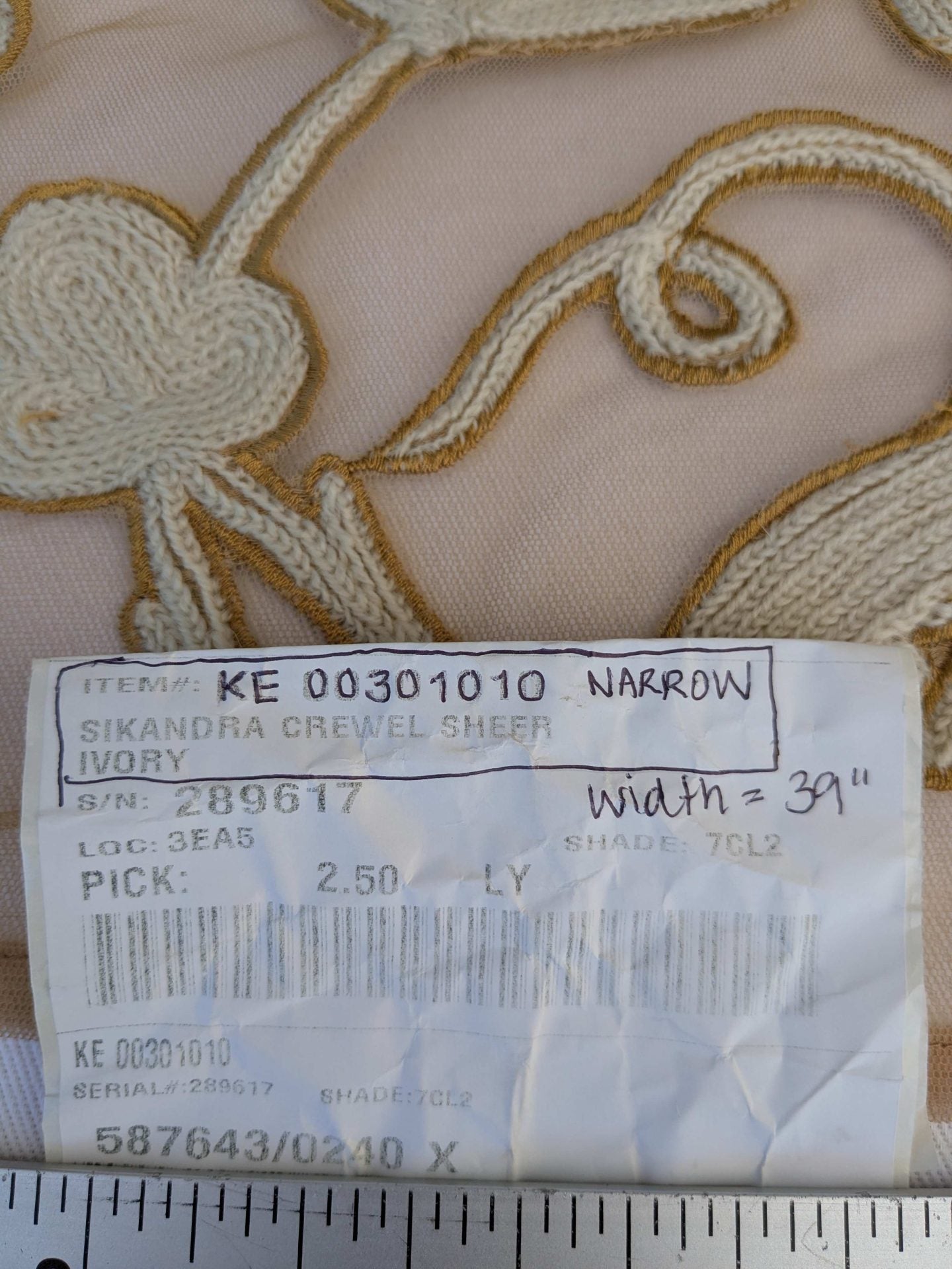 Scalamandre Sikandra Crewel Sheer Ivory Multi Wool Hand Crewel Old World Weavers MSRP USD 770/Y width 39 inches (Narrow)