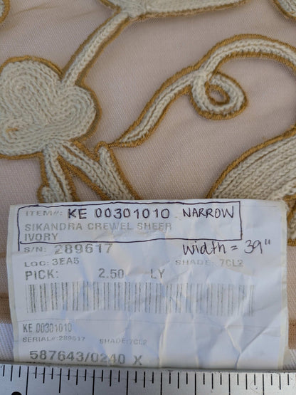 Scalamandre Sikandra Crewel Sheer Ivory Multi Wool Hand Crewel Old World Weavers MSRP USD 770/Y width 39 inches (Narrow)