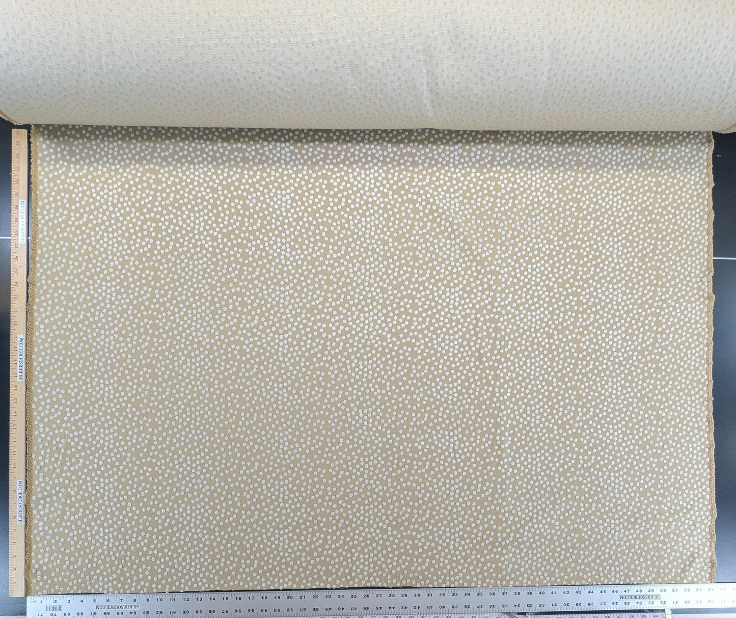 Scalamandre Dotty Eggshell Toast Brown White Chenille Jacquard Heavy Dots Circles Animal Skin MSRP USD 410/y