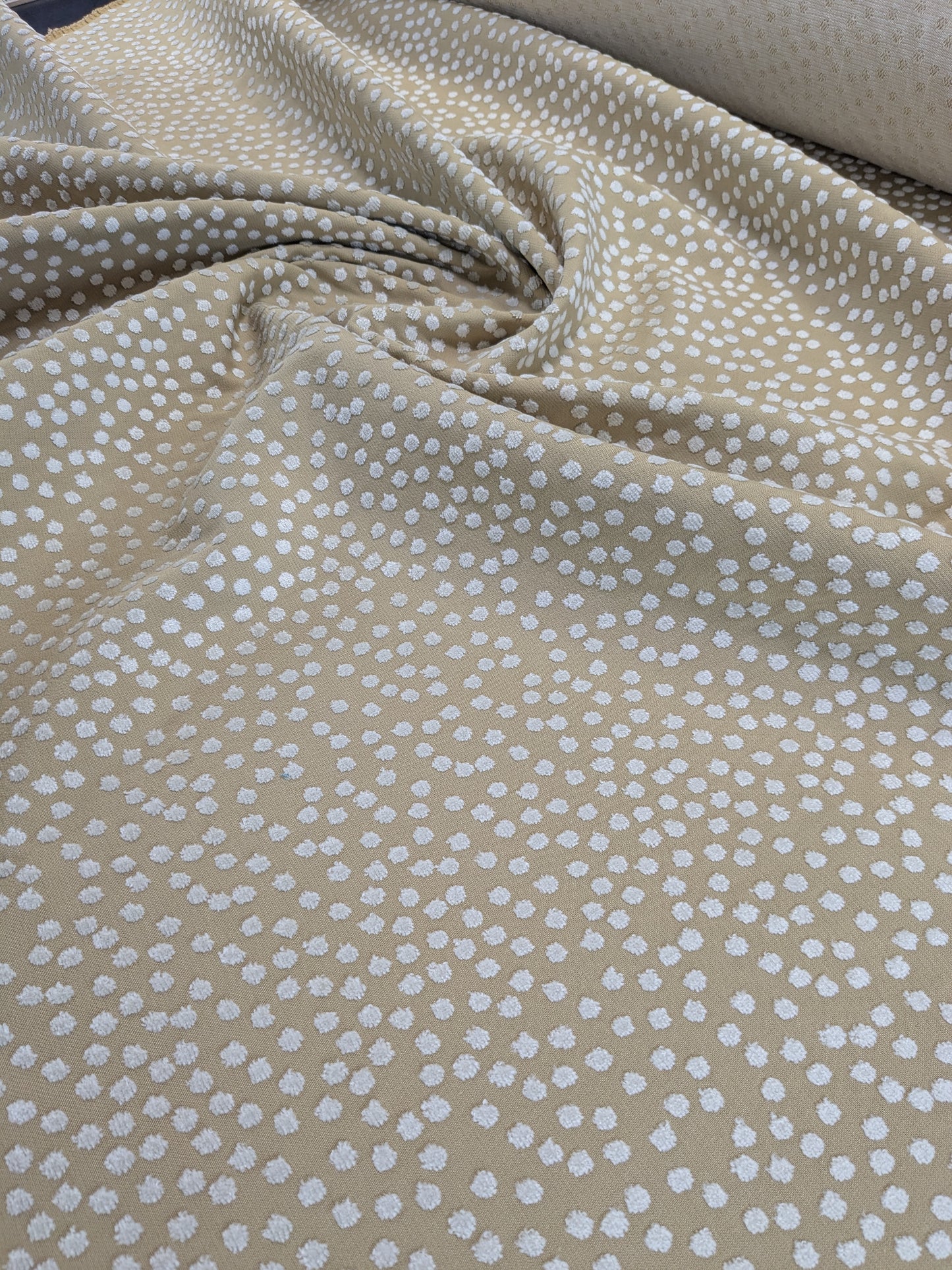 Scalamandre Dotty Eggshell Toast Brown White Chenille Jacquard Heavy Dots Circles Animal Skin MSRP USD 410/y