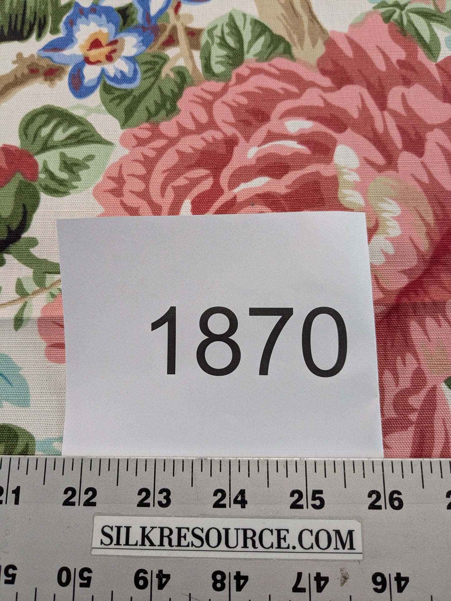 Historical Bella Flora Tropical Floral Chintz Linen Cotton Print Fabric- Pink on White from UK