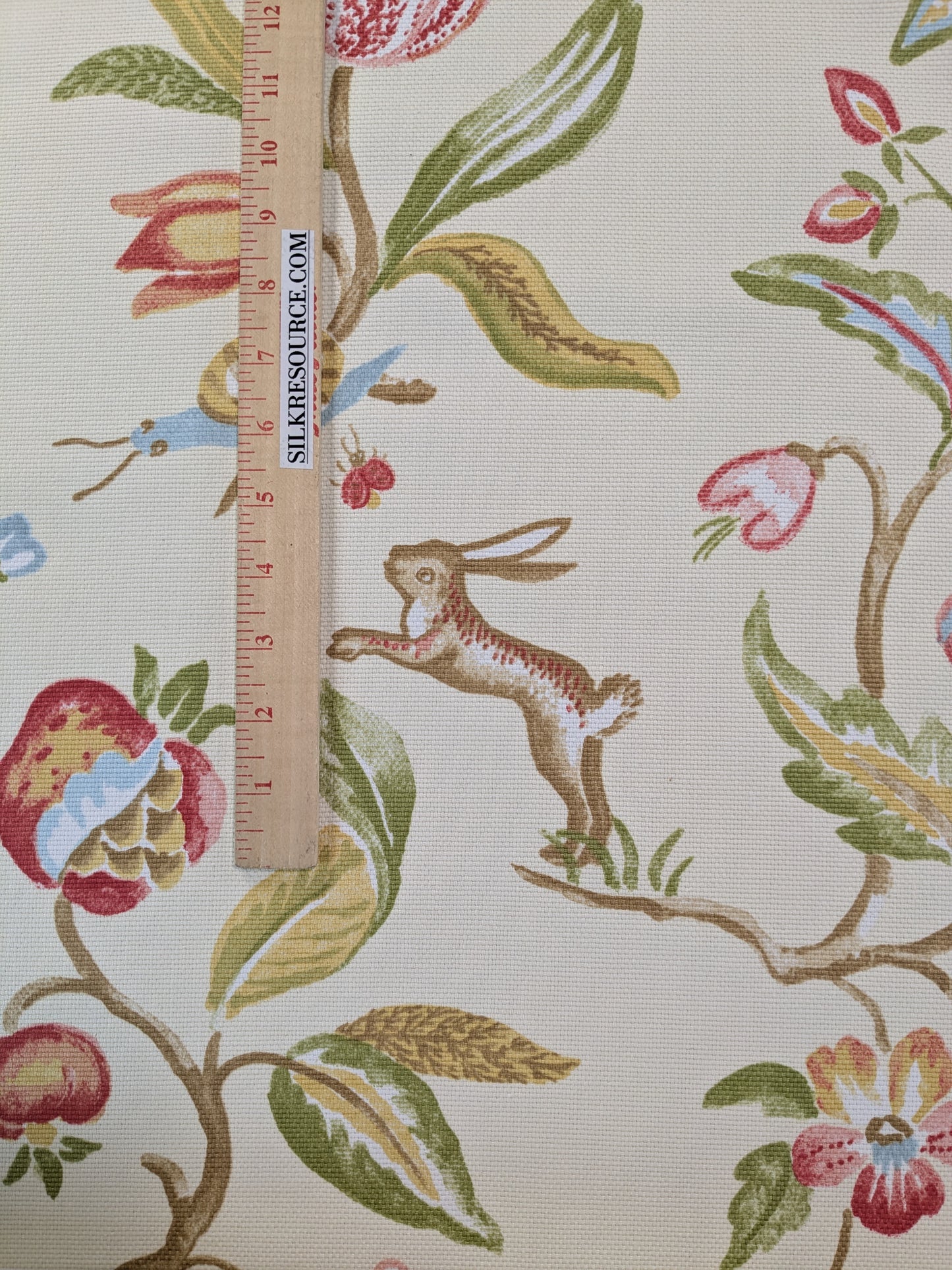 Scalamandre Westchester Cream Green Red Blue Animal Fox Bunny Bird Deer Duck Print Heavy Cotton - By The Yard - MSRP USD 192/Y