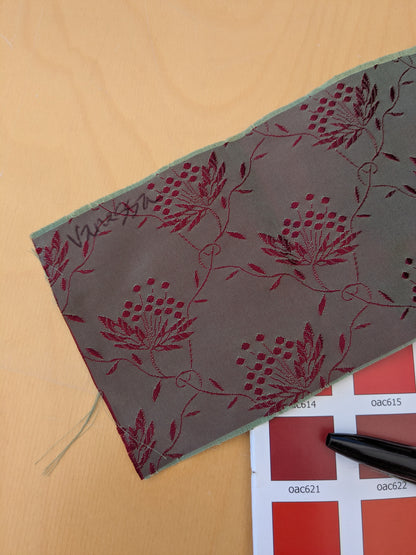 By yard Scalamandre Vanessa 100% Silk Lampas Petit Flower Red Green MSRP USD 288/Y