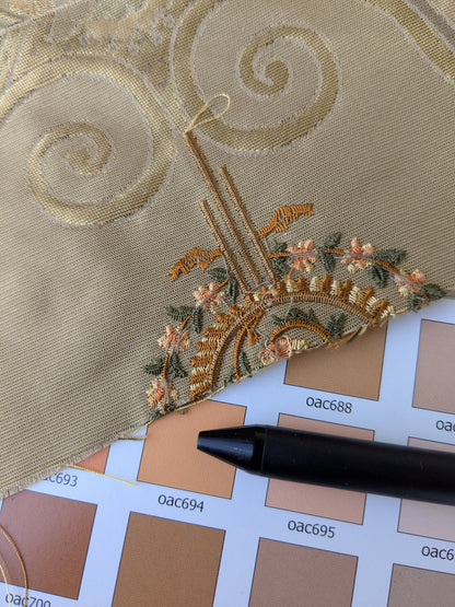 Bty Scalamandre Silk Damask Embroidery Dhara Gold Medallion Exquisite MSRP USD 200+/y