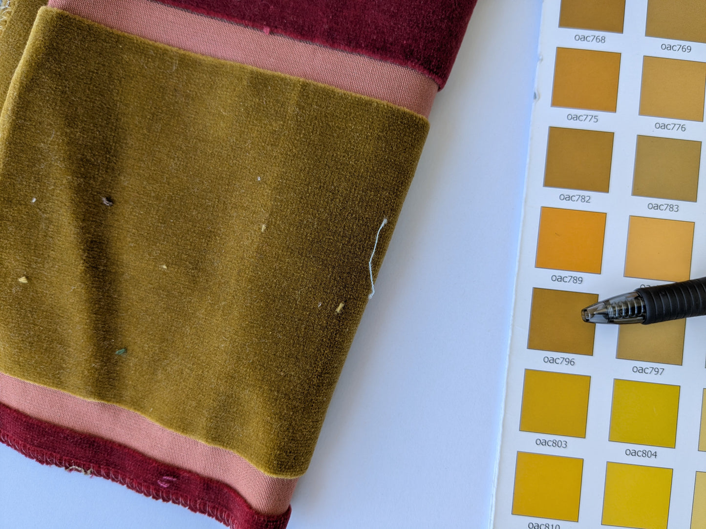 Lee Jofa Millais Velvet Poppy Red Gold Wide Stripe Cotton Cut Velvet MSRP USD278/Yard
