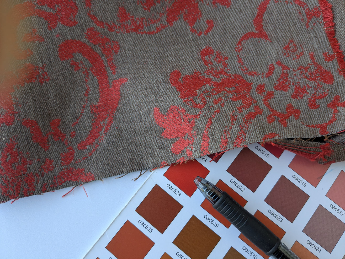 Scalamandre Agios Damask Red On Brown Magnificent Renaissance Damask Fil Coupe Old World Weavers  MSRP USD 296/Y