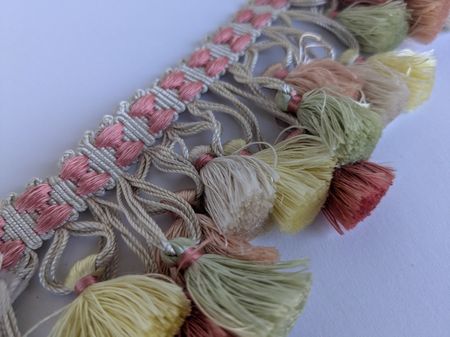 Scalamandre Silk Trim Follies Pink Green Yellow Tassel Coral Trim MSRP USD 260/Y