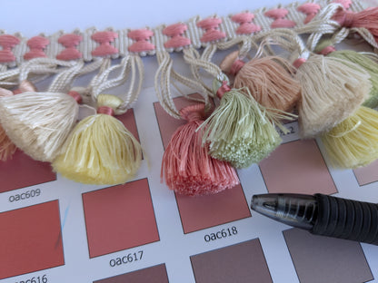 Scalamandre Silk Trim Follies Pink Green Yellow Tassel Coral Trim MSRP USD 260/Y