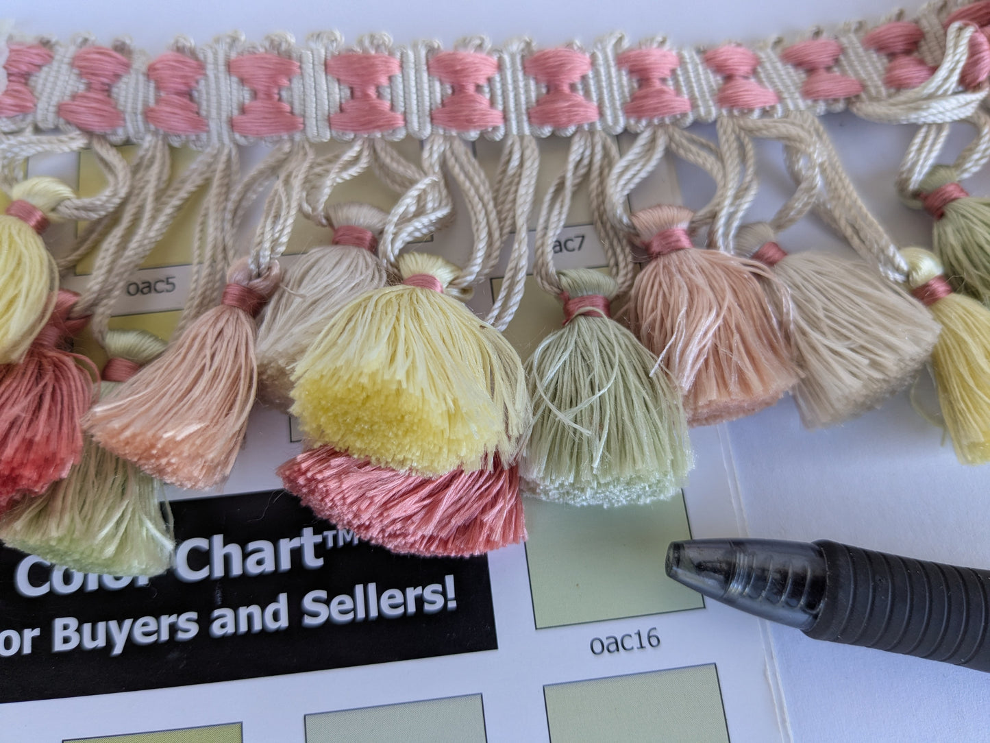 Scalamandre Silk Trim Follies Pink Green Yellow Tassel Coral Trim MSRP USD 260/Y