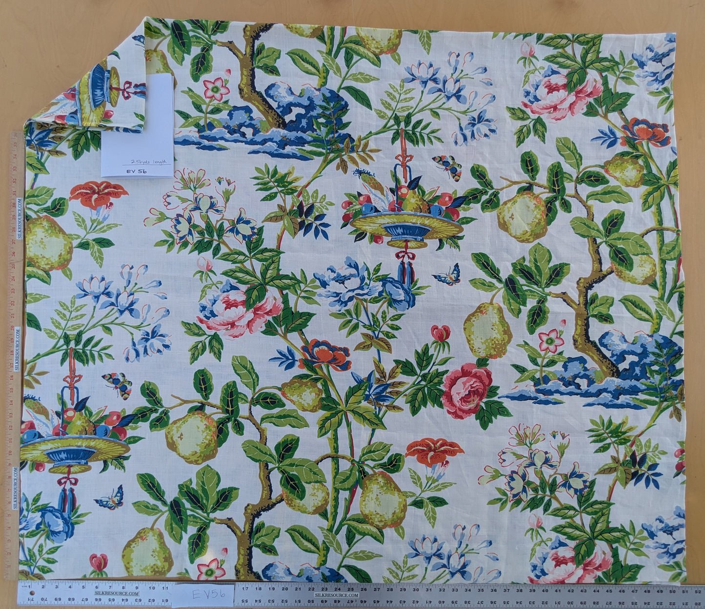 2.56 yards Scalamandre Shantung Garden in Bloom Print Chinoiserie Flower Fruit Basket Floral Botanical Historical MSRP USD378/y -66 EV56