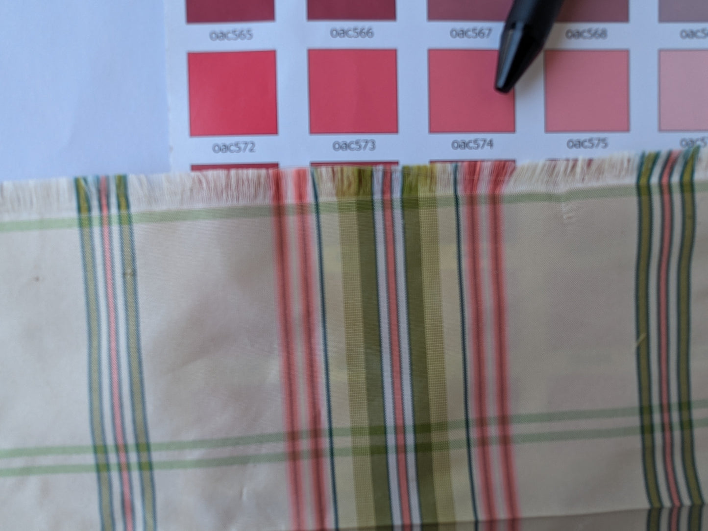 Scalamandre Leith Plaid Taffeta Cream Pink Green Stripe Silk Scottish Tartan MSRP USD 228/y