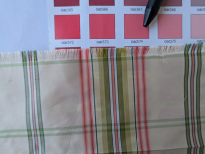 Scalamandre Leith Plaid Taffeta Cream Pink Green Stripe Silk Scottish Tartan MSRP USD 228/y