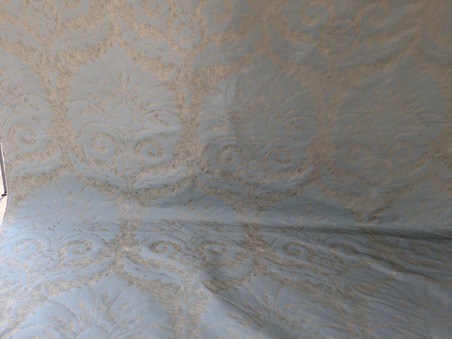 BY Yard 100% Silk Damask Large Stone Paisley "bluestone" Blue Aqua Gold Mid Century #1516