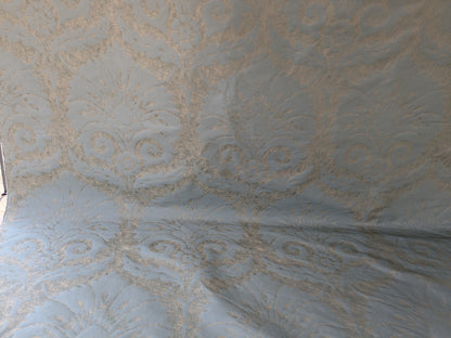BY Yard 100% Silk Damask Large Stone Paisley "bluestone" Blue Aqua Gold Mid Century #1516