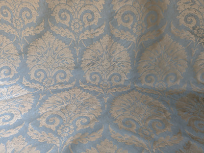 BY Yard 100% Silk Damask Large Stone Paisley "bluestone" Blue Aqua Gold Mid Century #1516