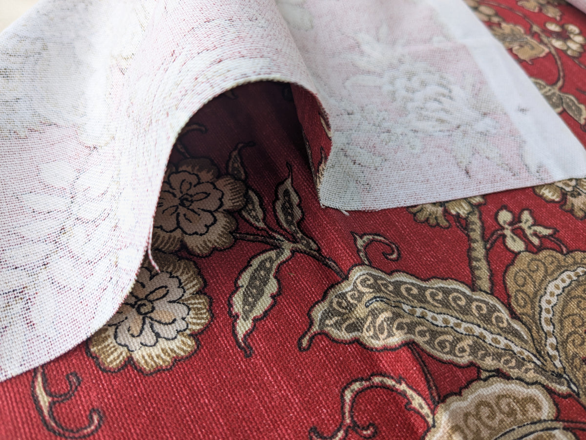 By yard Designer Magnolia Home White Paisley Jacobean Print Red
