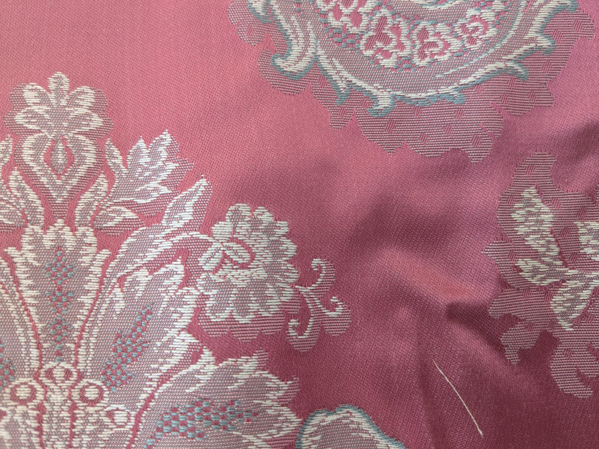 by yard Scalamandre Pink Red Floral Brocade with Silver Damask Pattern Renaissance Historic
