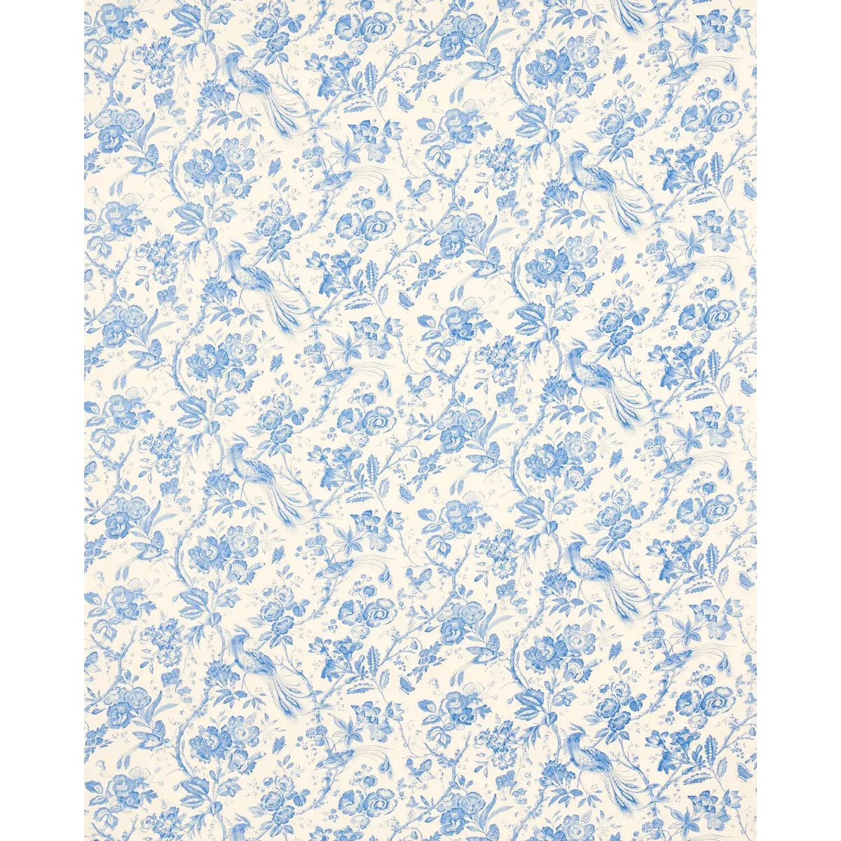 Schumacher Birds Of Paradise in Blue and Cream White Cotton Tree Foliage MSRP USD 236/y