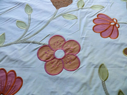 1 yard HiEnd Silk Applique Embroidery Large Crewel Peony Flower Red Orange Cream #1341