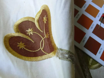 1 yard HiEnd Silk Applique Embroidery Large Crewel Peony Flower Red Orange Cream #1341