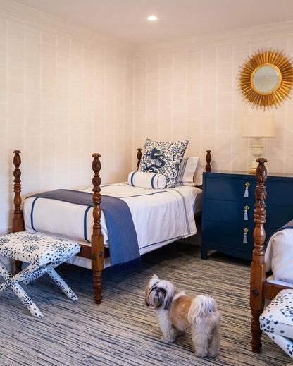 21 Berkbox56 1.2 yard Scalamandre Chi'en Dragon Linen Print Blue White