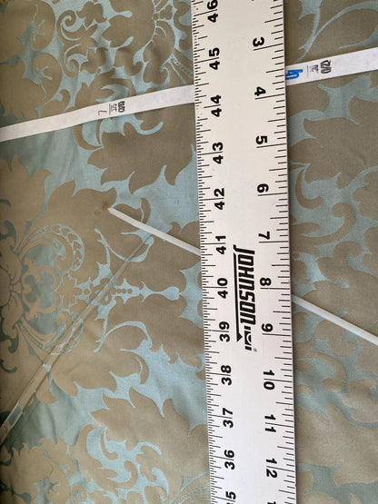 100% Silk Damask Aqua Blue Celadon &amp; Taupe Renaissance Dye Stained