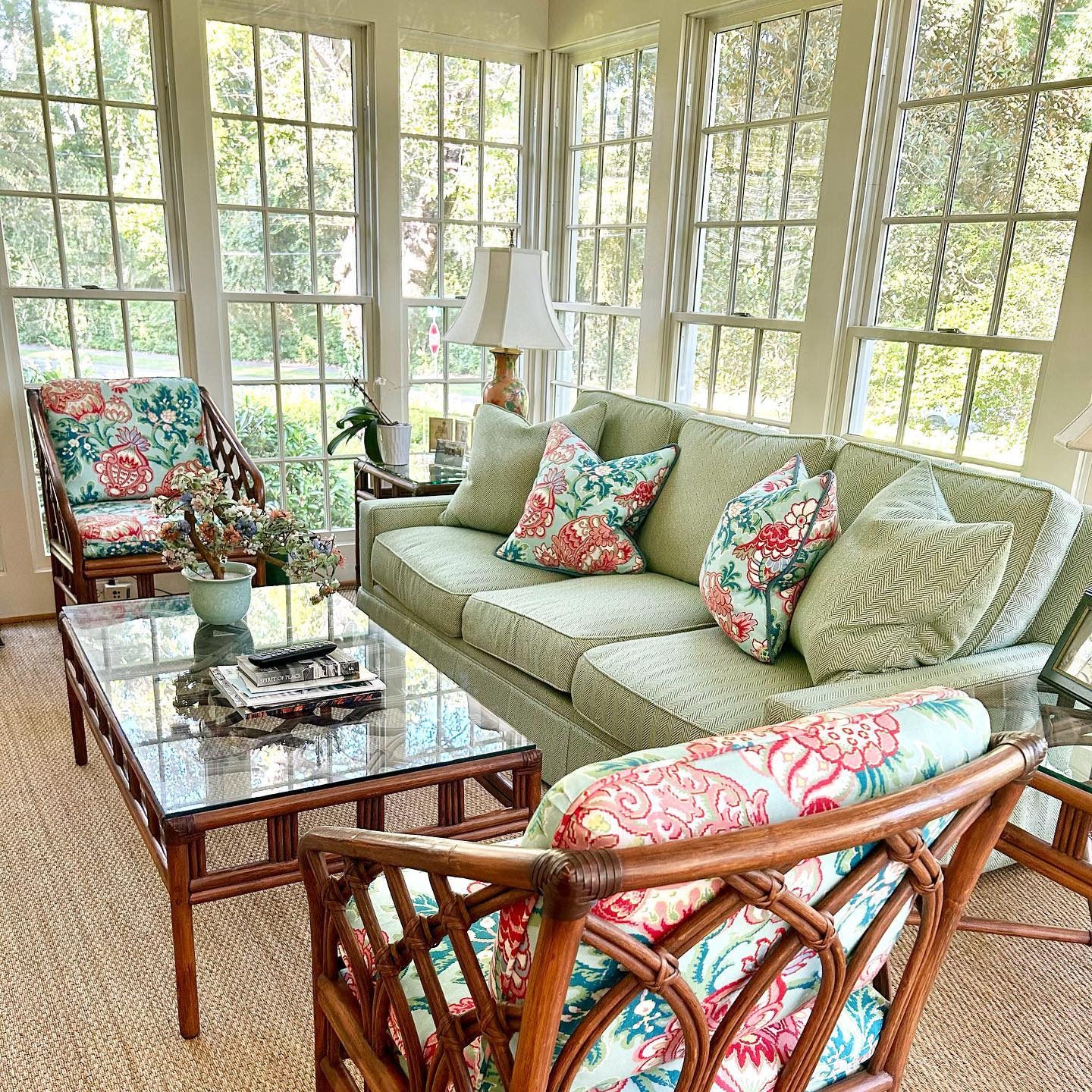 Scalamandre Canterbury Linen Print Aquamarine Aqua Red Green Jacobean Tree of Life- Special Order- By The Yard