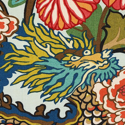 By yard Schumacher Chiang Mai Dragon Jewel Tones /aquamarine Linen Print  173270