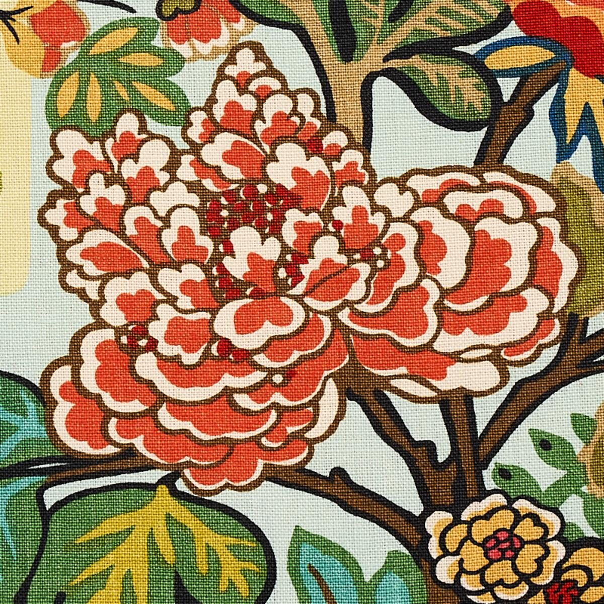 By yard Schumacher Chiang Mai Dragon Jewel Tones /aquamarine Linen Print  173270