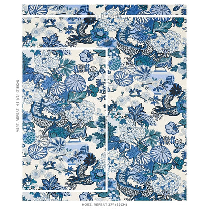 By yard Schumacher Chiang Mai Dragon China Blue Linen Print 173272