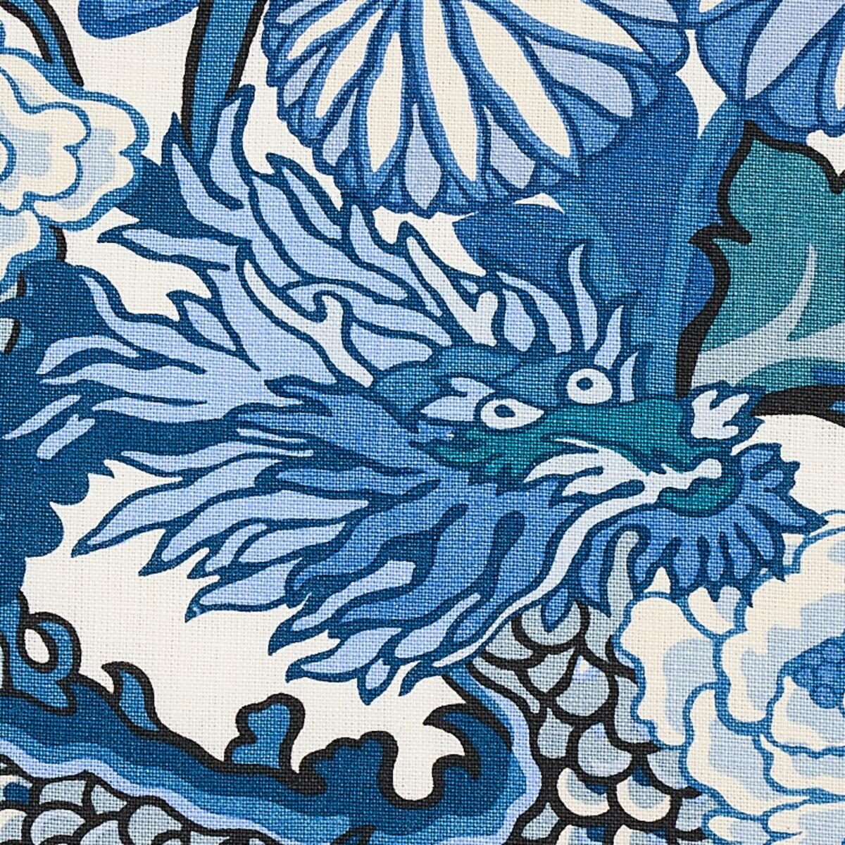 By yard Schumacher Chiang Mai Dragon China Blue Linen Print 173272