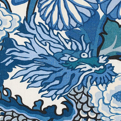 By yard Schumacher Chiang Mai Dragon China Blue Linen Print 173272