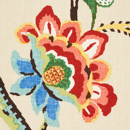 Schumacher Khantau Tree in Cream Linen Art Deco Tree of life Botanical Colorful MSRP USD356/y