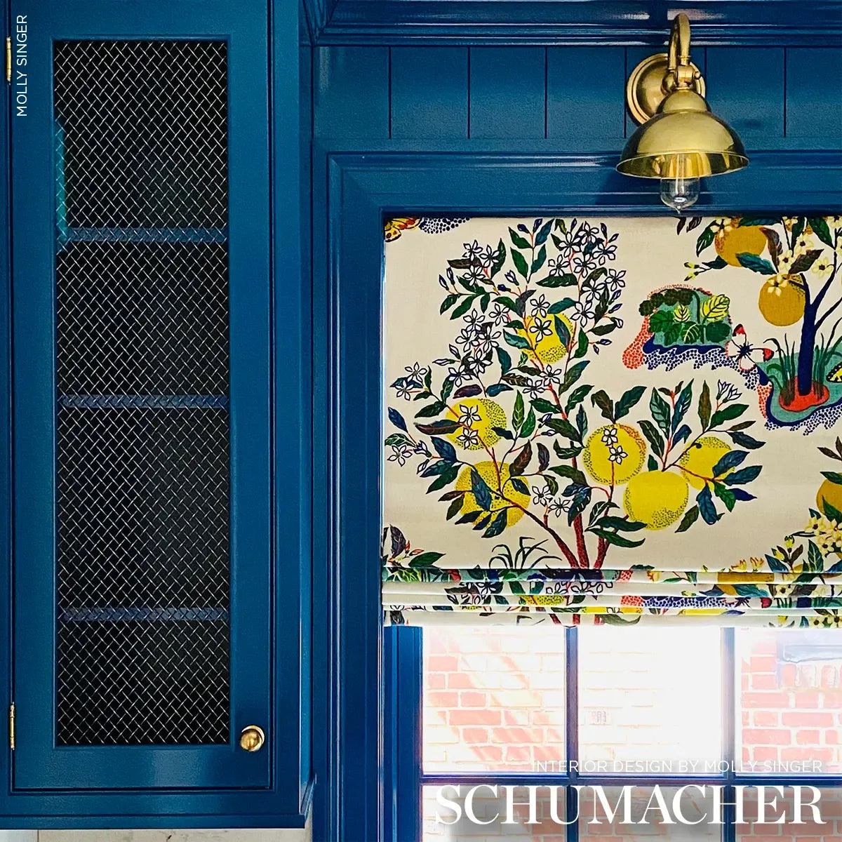 Schumacher Citrus Garden in Primary Trees Toile Linen Fabric Primary Multi MSRP396/Y