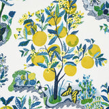 Schumacher Citrus Garden in Pole Trees Toile Linen Fabric Primary Multi  - Special Order