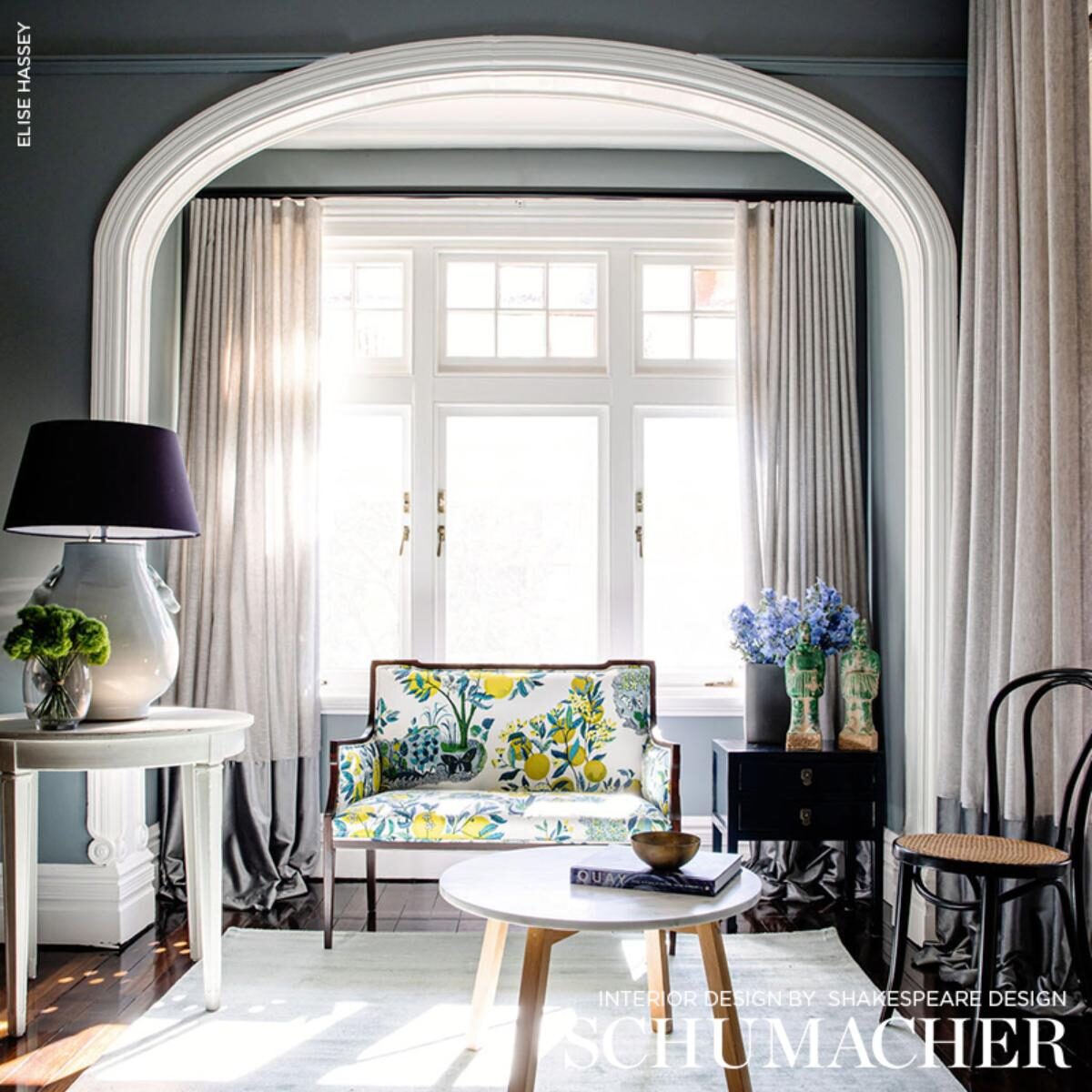 Schumacher Citrus Garden in Pole Trees Toile Linen Fabric Primary Multi MSRP396/Y