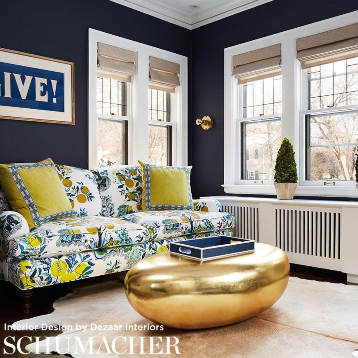 Schumacher Citrus Garden in Pole Trees Toile Linen Fabric Primary Multi MSRP396/Y