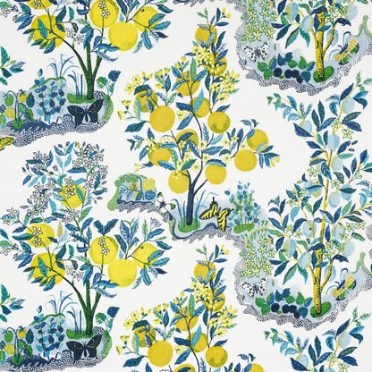 Schumacher Citrus Garden in Pole Trees Toile Linen Fabric Primary Multi MSRP396/Y