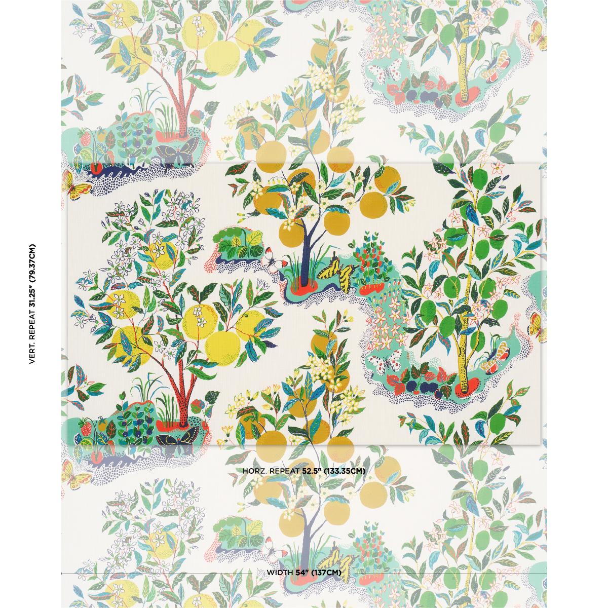 Schumacher Citrus Garden Indoor/Outdoor in Primary Yellow Green Red Trees Toile Polyester Fabric Multi