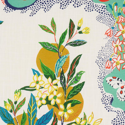 Schumacher Citrus Garden Indoor/Outdoor in Primary Yellow Green Red Trees Toile Polyester Fabric Multi